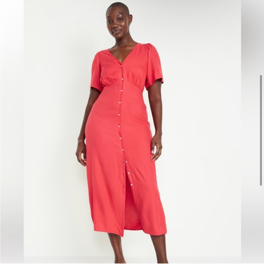 Old Navy Red Midi Dress with Button Front Detail - Picture 4 of 7